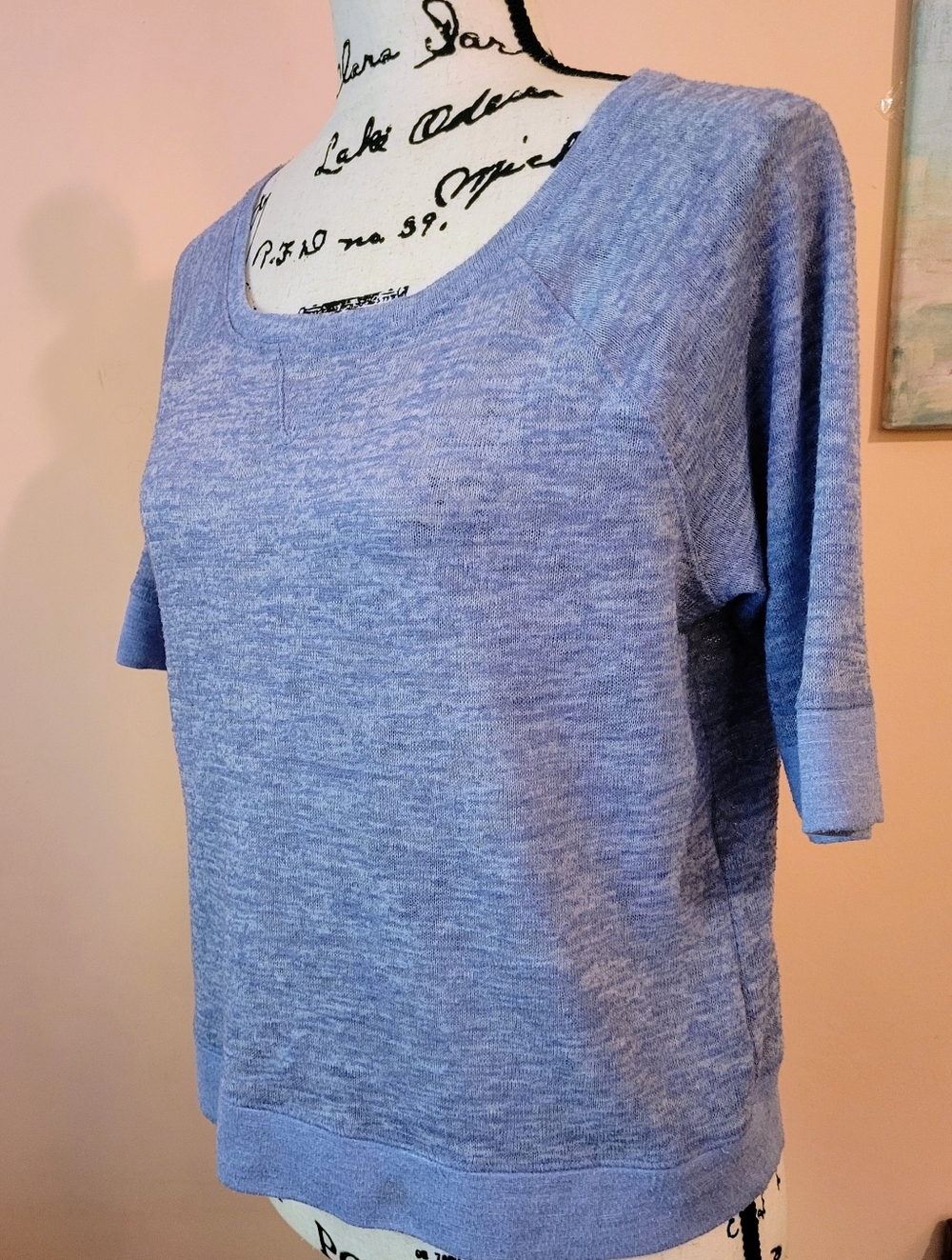 Victoria's Secret Powder Blue Heathered Scoop Neck Pullover Knit Soft Top, EUC S